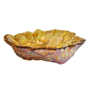 Indiana Carnival Glass Loganberry Leaf Marigold Candy Dish Bowl 7" Vintage